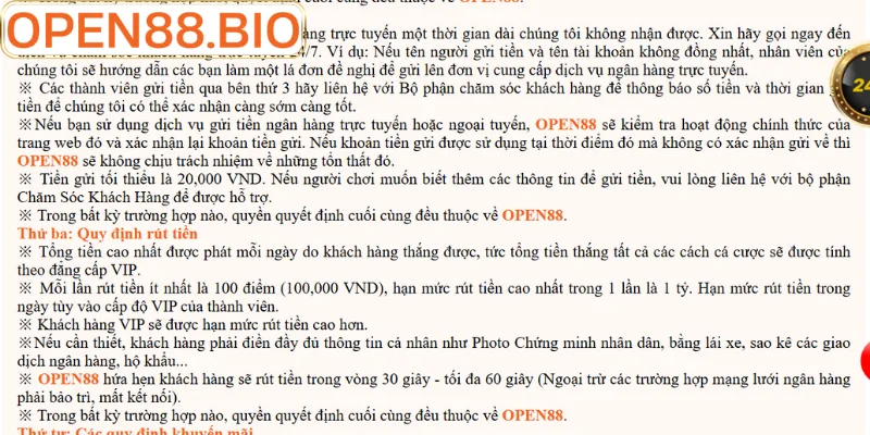 Điều Khoản Và Điều Kiện OPEN88: Quy Định Mới Nhất 2026 Chính sách bảo mật và điều kiện nạp rút minh bạch